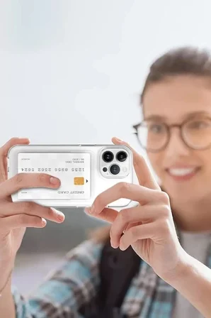 Mey İthalat   iPhone 15 Kılıf Kart Şeffaf Silikon - Şeffaf