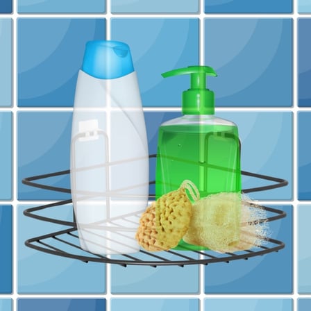 B Kendiliğinden Yapışkanlı Montaj Gerektirmeyen Tek Katlı Banyo Askı Köşe Şampuanlık Siyah