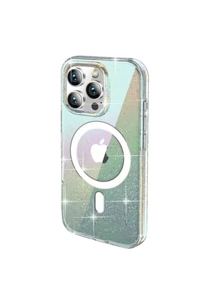 iPhone 15 Pro Max Rasasi Simli Magsafe Kapak - Şeffaf