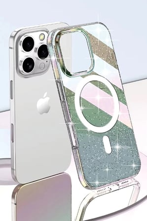 iPhone 15 Pro Max Rasasi Simli Magsafe Kapak - Şeffaf