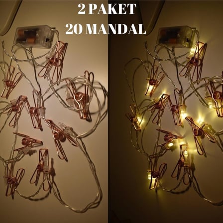 B Bakır Renkli Led Işıklı Fotoğraf Asma Işık Süsleme Mandalları