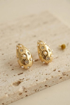 Mey İthalat 316L Çelik Gold Renk Taşlı Damla Model Küpe