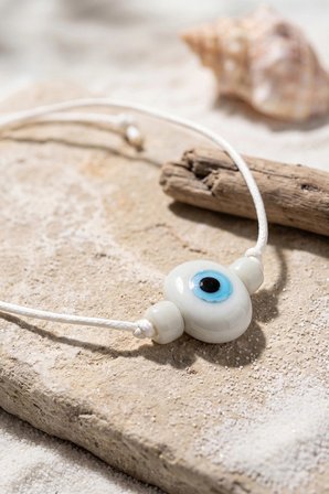 Mey İthalat Handmade Bohem Beyaz Nazar Kolye