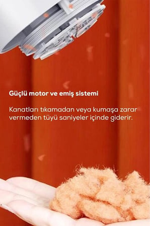6 Bıçaklı Şarjlı Tüy Ve Tiftik Temizleme Makinesi Beyaz Yuvarlak Tasarım YEDEK BIÇAKLI