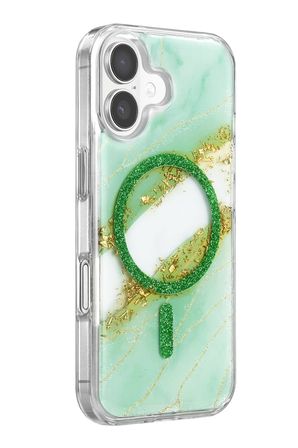 Mey İthalat   iPhone 16 Lotus Simli Magsafe Kapak - Yeşil