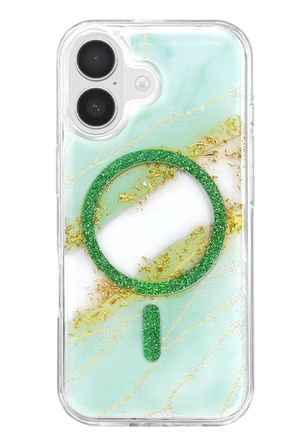 Mey İthalat   iPhone 16 Lotus Simli Magsafe Kapak - Yeşil