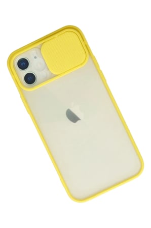 iPhone 12 Kılıf Palm Buzlu Kamera Sürgülü Silikon - Sarı