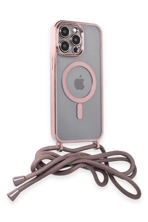 iPhone 12 Pro Max Kılıf Divo Lazer Askılı Magsafe Kapak - Pembe