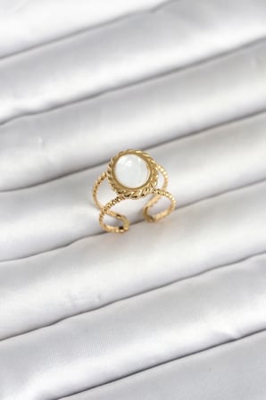 Mey İthalat 316L Çelik Gold Renk Sedefli Vintage Kadın Yüzük