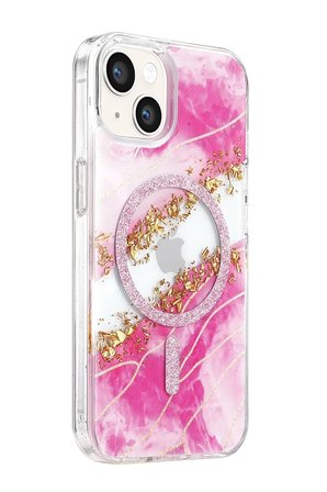Mey İthalat   iPhone 15 Lotus Simli Magsafe Kapak - Pembe