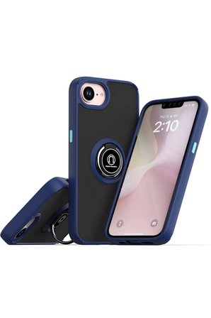 iPhone 16E Kılıf Montreal Yüzüklü Silikon Kapak - Lacivert