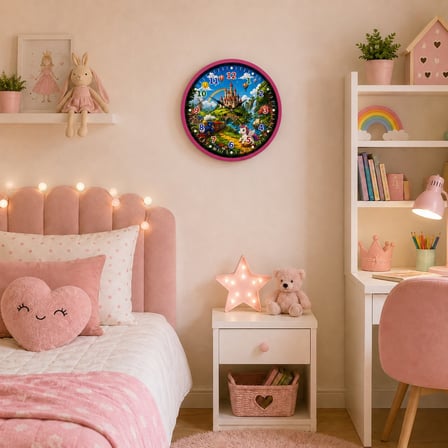 Masal Vadisi Pembe 36 x 36 Cm Çocuk Duvar Saati