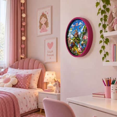 Masal Vadisi Pembe 36 x 36 Cm Çocuk Duvar Saati