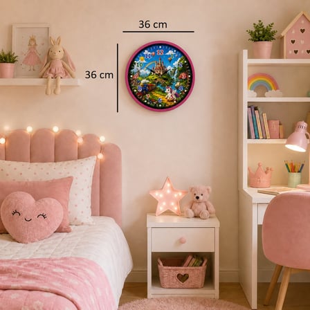 Masal Vadisi Pembe 36 x 36 Cm Çocuk Duvar Saati