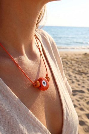 Mey İthalat Handmade Bohem Turuncu Nazar Kolye