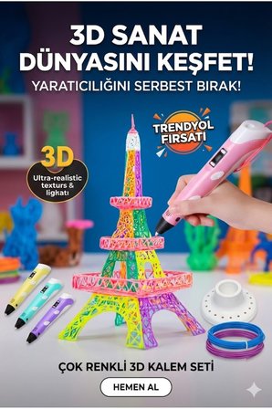 3D Kalem Seti (PEMBE) Dijital Göstergeli + 3 Renk Filament Hediyeli Eğitici Yazıcı ABS/PLA Uyumlu