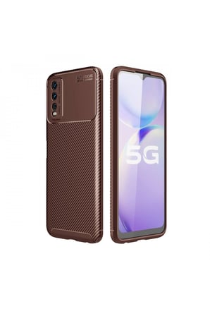 Vivo Y11S Kılıf Auto Focus Karbon Kapak - Kahverengi