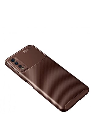 Vivo Y11S Kılıf Auto Focus Karbon Kapak - Kahverengi