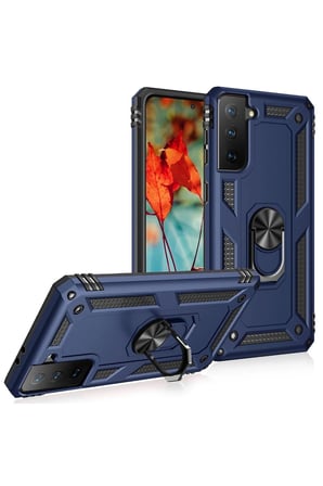 Mey İthalat  Samsung Galaxy S21 Kılıf Sofya Yüzüklü Silikon Kapak - Lacivert