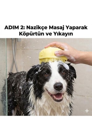 Şampuan Hazneli Kedi Köpek Yıkama Fırçası - Silikon Masaj Tarağı ve Evcil Hayvan Banyo Aparatı