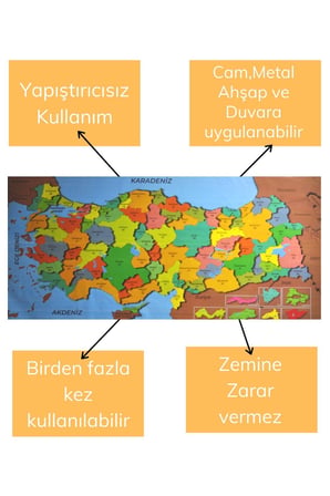 B Renkli Türkiye Haritası Manyetik Yapıştırıcı Gerektirmeyen Duvar Stickerı 118 CM * 56 CM