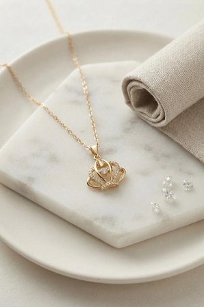 Mey İthalat 316L Çelik Zincir Gold Renk Crown Model Kolye