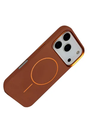 iPhone 17 Pro Max Luno Deri Magsafe Kapak - Kahverengi