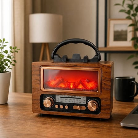B NS-901 Şömine Görünümlü Bluetooth Hoparlör, Nostaljik Radyo ve Kablosuz Müzik Çalar, Dekoratif Retro Tasarım