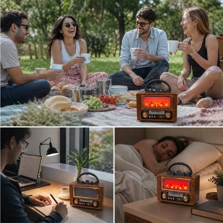B NS-901 Şömine Görünümlü Bluetooth Hoparlör, Nostaljik Radyo ve Kablosuz Müzik Çalar, Dekoratif Retro Tasarım