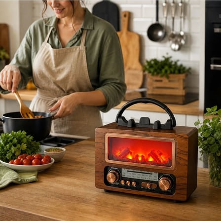 B NS-901 Şömine Görünümlü Bluetooth Hoparlör, Nostaljik Radyo ve Kablosuz Müzik Çalar, Dekoratif Retro Tasarım