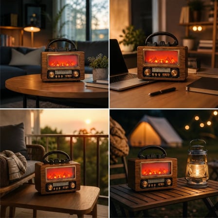 B NS-901 Şömine Görünümlü Bluetooth Hoparlör, Nostaljik Radyo ve Kablosuz Müzik Çalar, Dekoratif Retro Tasarım