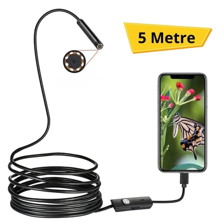 B 5 Metre Android Telefon Uyumlu 6 LED Işıklı Su Geçirmez Endoskop / Boroskop Yılan Kamera HD