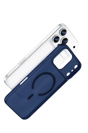 iPhone 17 Pro Combo Sert Şeffaf Magsafe Kapak - Mavi