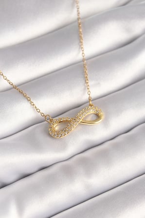Mey İthalat 316L Çelik Gold Renk Zincir Zirkon Taşlı Sonsuzluk Model Kadın Kolye
