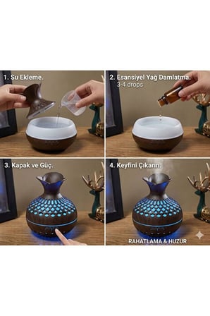 Premium Ahşap Desenli Ultrasonik Aromaterapi Difüzör & Hava Nemlendirici
