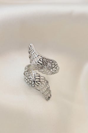 Mey İthalat Ayarlamalı Silver Renk Metal Zirkon Taşlı Kanat Yüzük
