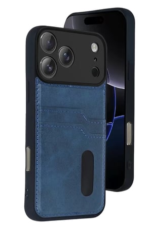 iPhone 17 Pro Max Sara Kartvizitli Deri Kılıf - Lacivert