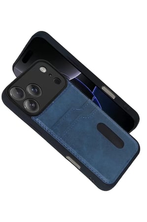 iPhone 17 Pro Max Sara Kartvizitli Deri Kılıf - Lacivert