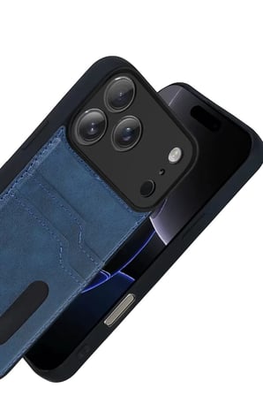 iPhone 17 Pro Max Sara Kartvizitli Deri Kılıf - Lacivert