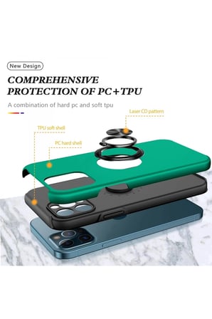 iPhone 12 Pro Kılıf Elit Yüzüklü Kapak - Yeşil