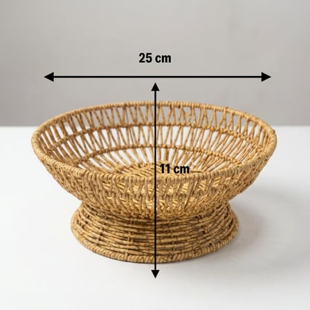 B 25 cm Plastik Rattan Servis Çanağı – Doğal Hasır Görünümlü Dekoratif Meyve, Ekmek ve Sunum Kasesi