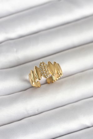 Mey İthalat 316L Çelik Gold Renk Zirkon Taşlı Vintage Model Kadın Yüzük