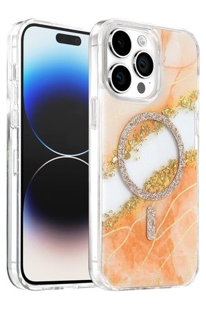 Mey İthalat   iPhone 14 Pro Max Lotus Simli Magsafe Kapak - Turuncu