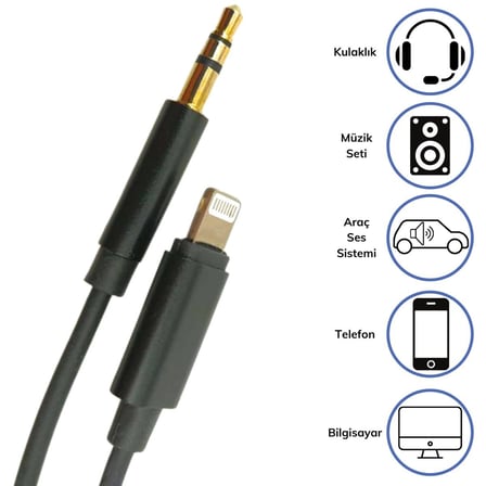B iPhone Lightning Aux Araç Dönüştürücü Ses Kablosu 35 mm Jack Girişli