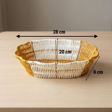 B Oval Çift Renkli Plastik Rattan Ekmek ve Meyve Sepeti - Çok Amaçlı Banyo ve Mutfak Düzenleyici - Yıkanabilir Dekoratif Tezgâh Üstü Organizer