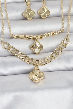 Gold Renk Pirinç Kolye Bileklik ve Küpe Seti