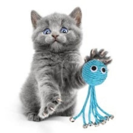 B Zilli Peluş Yumuşacık Renkli Hasır  Mavi Ahtapot  Kedi Oyuncağı