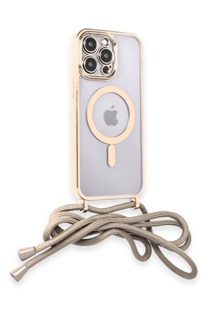 iPhone 13 Pro Kılıf Divo Lazer Askılı Magsafe Kapak - Gold