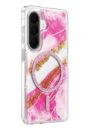 Mey İthalat  Samsung Galaxy A56 Lotus Simli Magsafe Kapak - Pembe