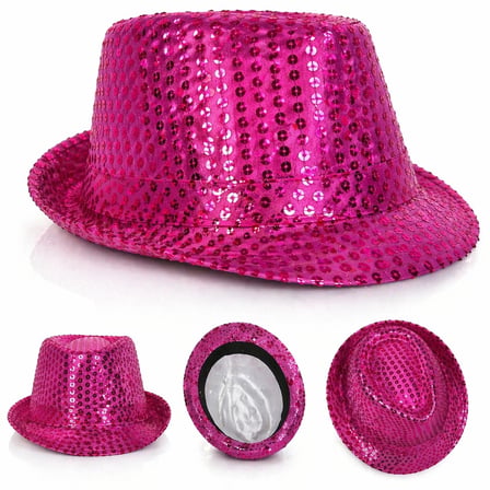 Mey İthalat Fuşya Pembe Payetli Disco Parti Şapkası Yetişkin Işıltılı Fötr Model
